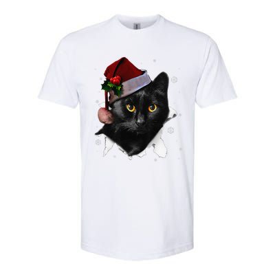 Black Cat Christmas Santa Hat Funny Cat Lover Christmas Softstyle CVC T-Shirt