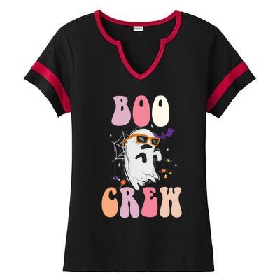 Boo Crew Cute Ghost Halloween Costume Spooky Season Cute Gift Ladies Halftime Notch Neck Tee