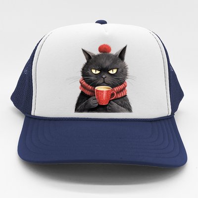 Black Christmas Cat Coffee Mug Trucker Hat