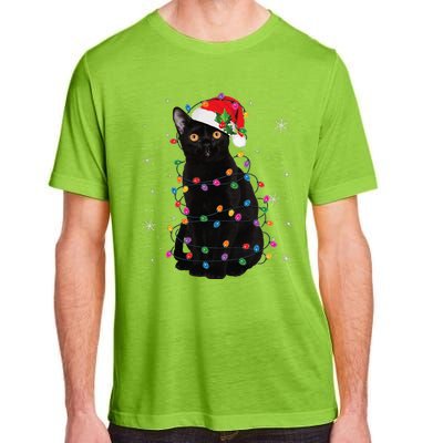 Black Cat Christmas Santa Hat Lights Pajama Xmas Cat Lover Adult ChromaSoft Performance T-Shirt