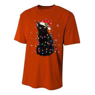 Black Cat Christmas Santa Hat Lights Pajama Xmas Cat Lover Performance Sprint T-Shirt