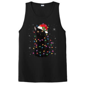 Black Cat Christmas Santa Hat Lights Pajama Xmas Cat Lover PosiCharge Competitor Tank