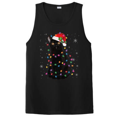 Black Cat Christmas Santa Hat Lights Pajama Xmas Cat Lover PosiCharge Competitor Tank