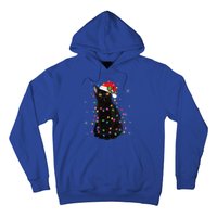 Black Cat Christmas Santa Hat Lights Pajama Xmas Cat Lover Hoodie