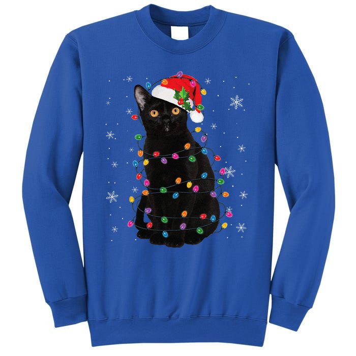 Black Cat Christmas Santa Hat Lights Pajama Xmas Cat Lover Sweatshirt