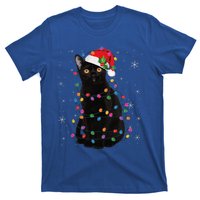 Black Cat Christmas Santa Hat Lights Pajama Xmas Cat Lover T-Shirt