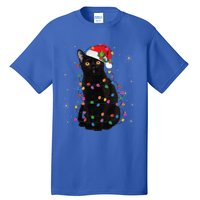 Black Cat Christmas Santa Hat Lights Pajama Xmas Cat Lover Tall T-Shirt