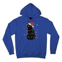 Black Cat Christmas Santa Hat Lights Pajama Xmas Cat Lover Tall Hoodie