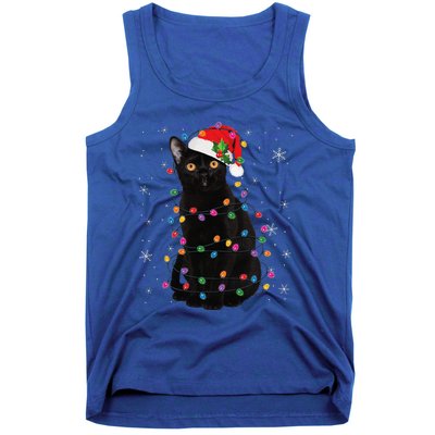 Black Cat Christmas Santa Hat Lights Pajama Xmas Cat Lover Tank Top