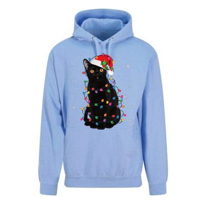 Black Cat Christmas Santa Hat Lights Pajama Xmas Cat Lover Unisex Surf Hoodie