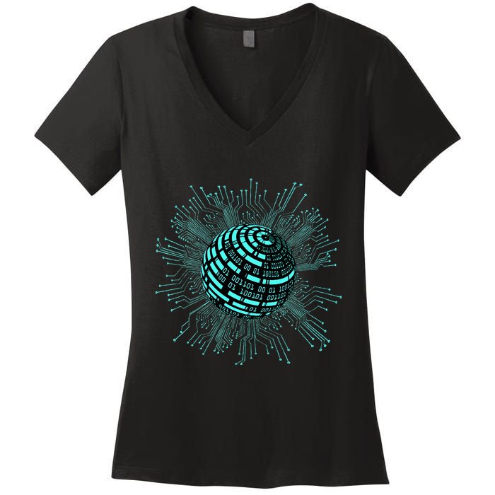 Binary Coding Computer Nerd Geeks Programmer Funny Coding  Women's V-Neck T-Shirt