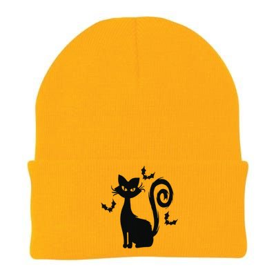 Black Cute Cat With Bats Funny Spooky Halloween Knit Cap Winter Beanie