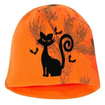 Black Cute Cat With Bats Funny Spooky Halloween Kati - Camo Knit Beanie