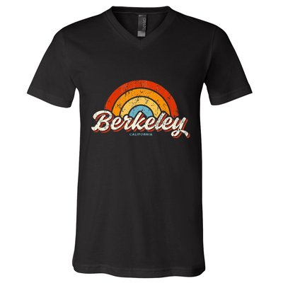 Berkeley California Ca Vintage Rainbow Retro 70s V-Neck T-Shirt