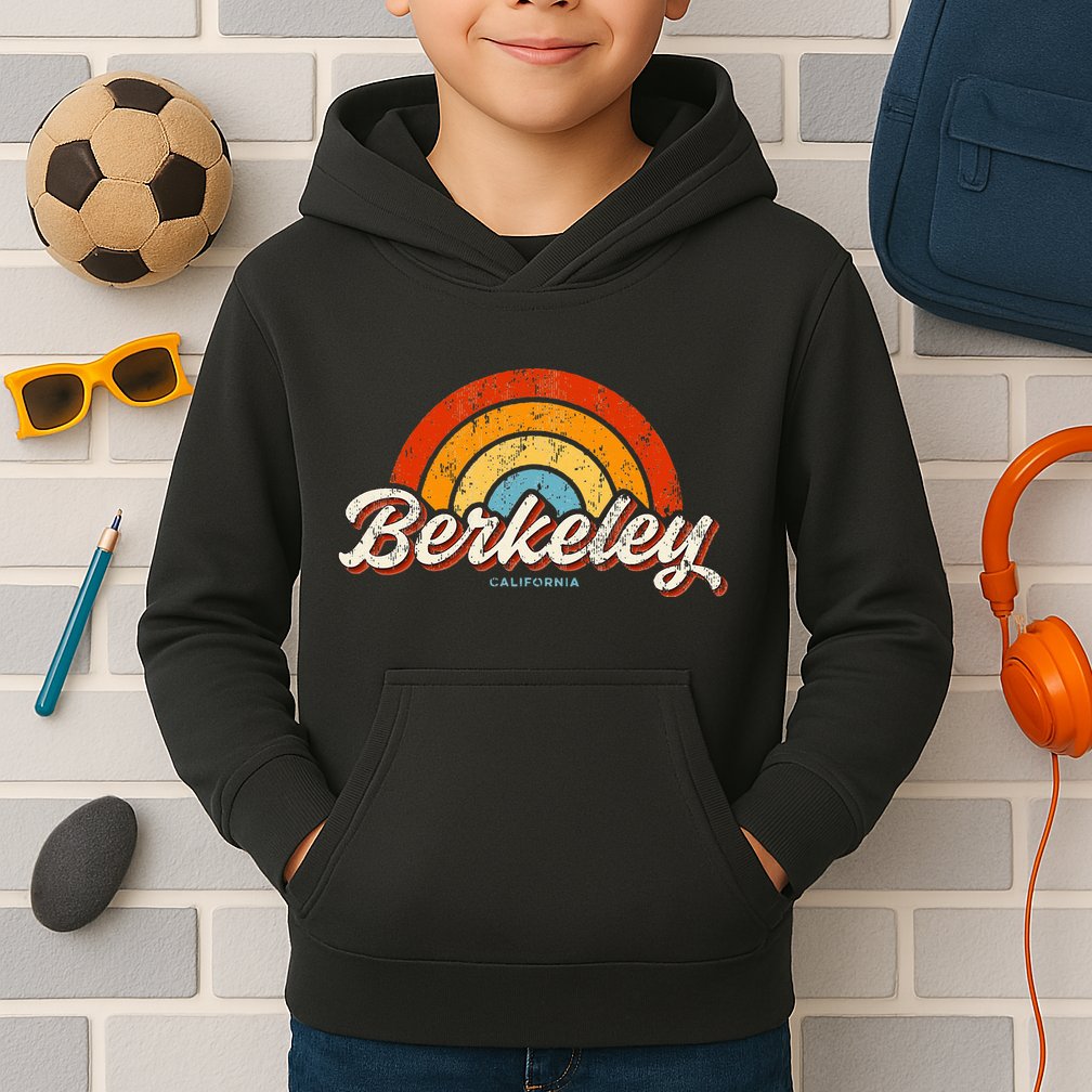 Berkeley California Ca Vintage Rainbow Retro 70s Kids Hoodie