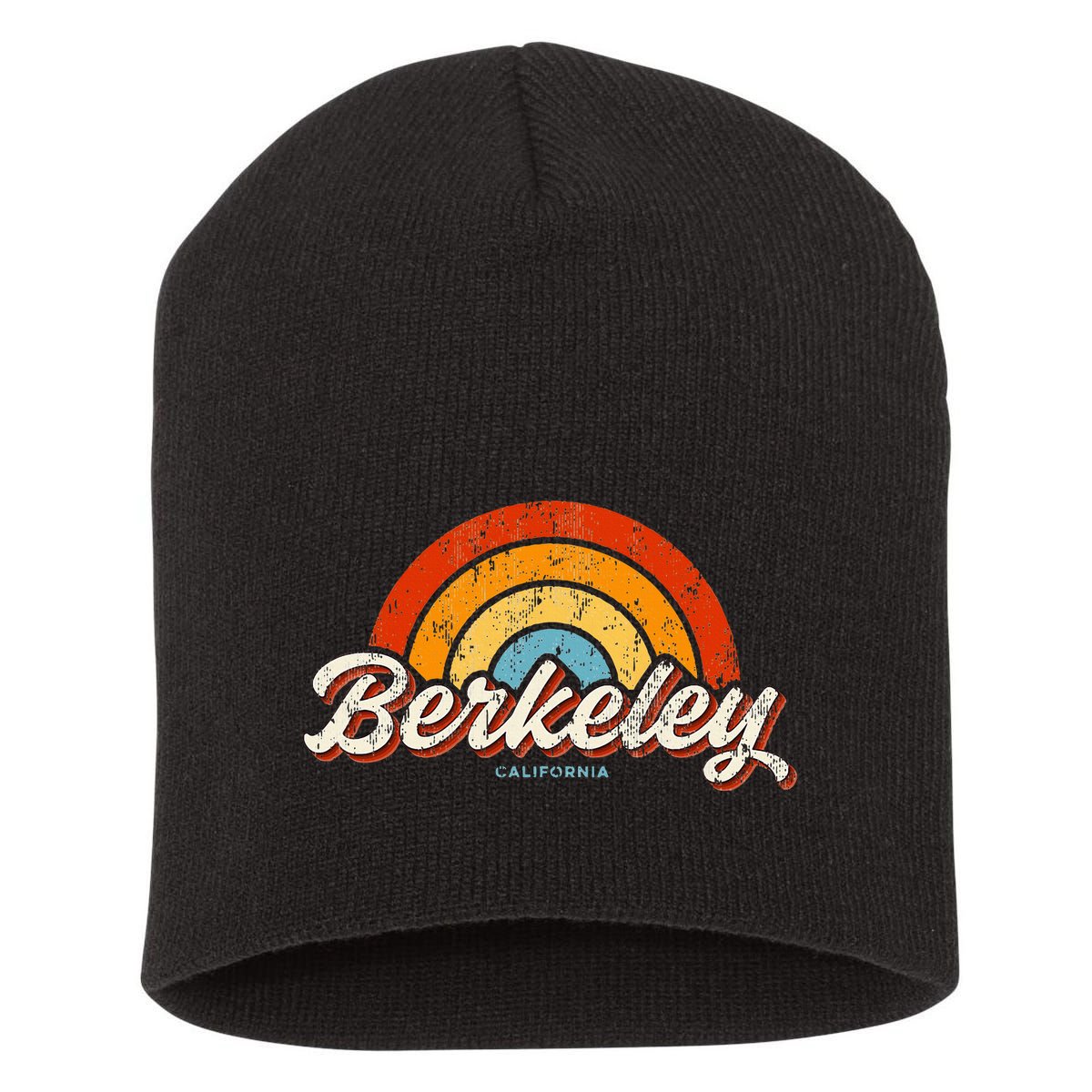 Berkeley California Ca Vintage Rainbow Retro 70s Short Acrylic Beanie