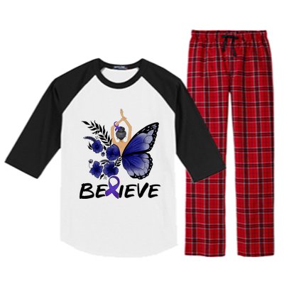 Butterfly Colon Cancer Raglan Sleeve Pajama Set