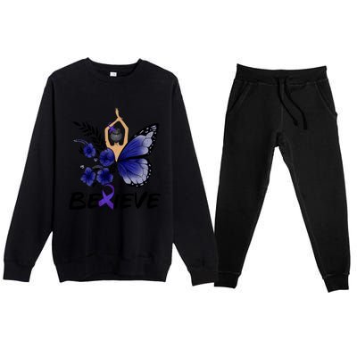 Butterfly Colon Cancer Premium Crewneck Sweatsuit Set