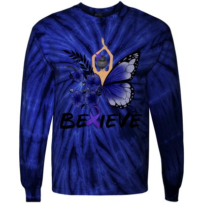 Butterfly Colon Cancer Tie-Dye Long Sleeve Shirt