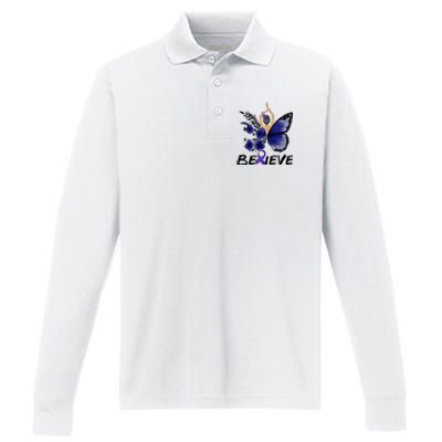 Butterfly Colon Cancer Performance Long Sleeve Polo