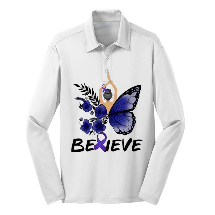 Butterfly Colon Cancer Silk Touch Performance Long Sleeve Polo