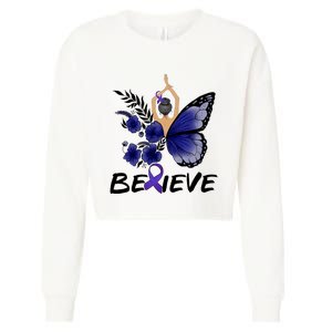 Butterfly Colon Cancer Cropped Pullover Crew