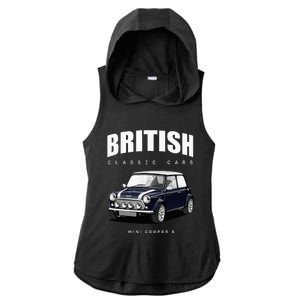 British Classic Car Dark Blue Mini Sports Car Ladies PosiCharge Tri-Blend Wicking Draft Hoodie Tank