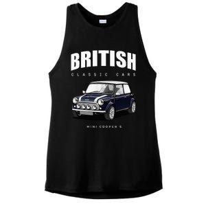 British Classic Car Dark Blue Mini Sports Car Ladies PosiCharge Tri-Blend Wicking Tank