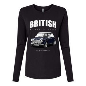 British Classic Car Dark Blue Mini Sports Car Womens Cotton Relaxed Long Sleeve T-Shirt