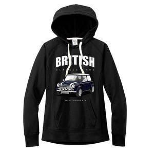 British Classic Car Dark Blue Mini Sports Car Women's Fleece Hoodie