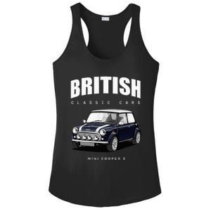 British Classic Car Dark Blue Mini Sports Car Ladies PosiCharge Competitor Racerback Tank