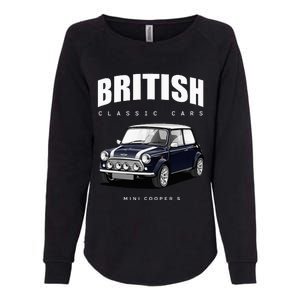 British Classic Car Dark Blue Mini Sports Car Womens California Wash Sweatshirt