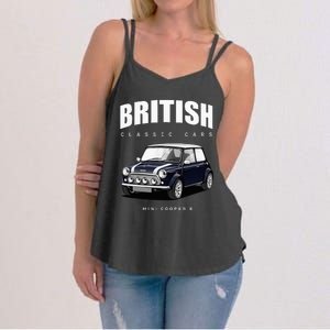 British Classic Car Dark Blue Mini Sports Car Women's Strappy Tank