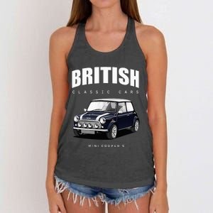 British Classic Car Dark Blue Mini Sports Car Women's Knotted Racerback Tank