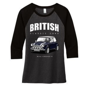 British Classic Car Dark Blue Mini Sports Car Women's Tri-Blend 3/4-Sleeve Raglan Shirt