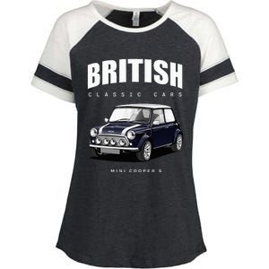 British Classic Car Dark Blue Mini Sports Car Enza Ladies Jersey Colorblock Tee