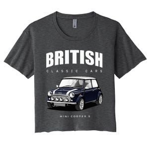 British Classic Car Dark Blue Mini Sports Car Women's Crop Top Tee