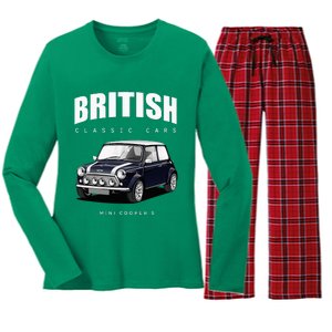 British Classic Car Dark Blue Mini Sports Car Women's Long Sleeve Flannel Pajama Set 