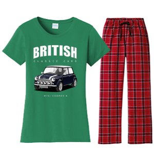 British Classic Car Dark Blue Mini Sports Car Women's Flannel Pajama Set