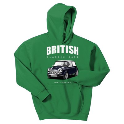 British Classic Car Dark Blue Mini Sports Car Kids Hoodie