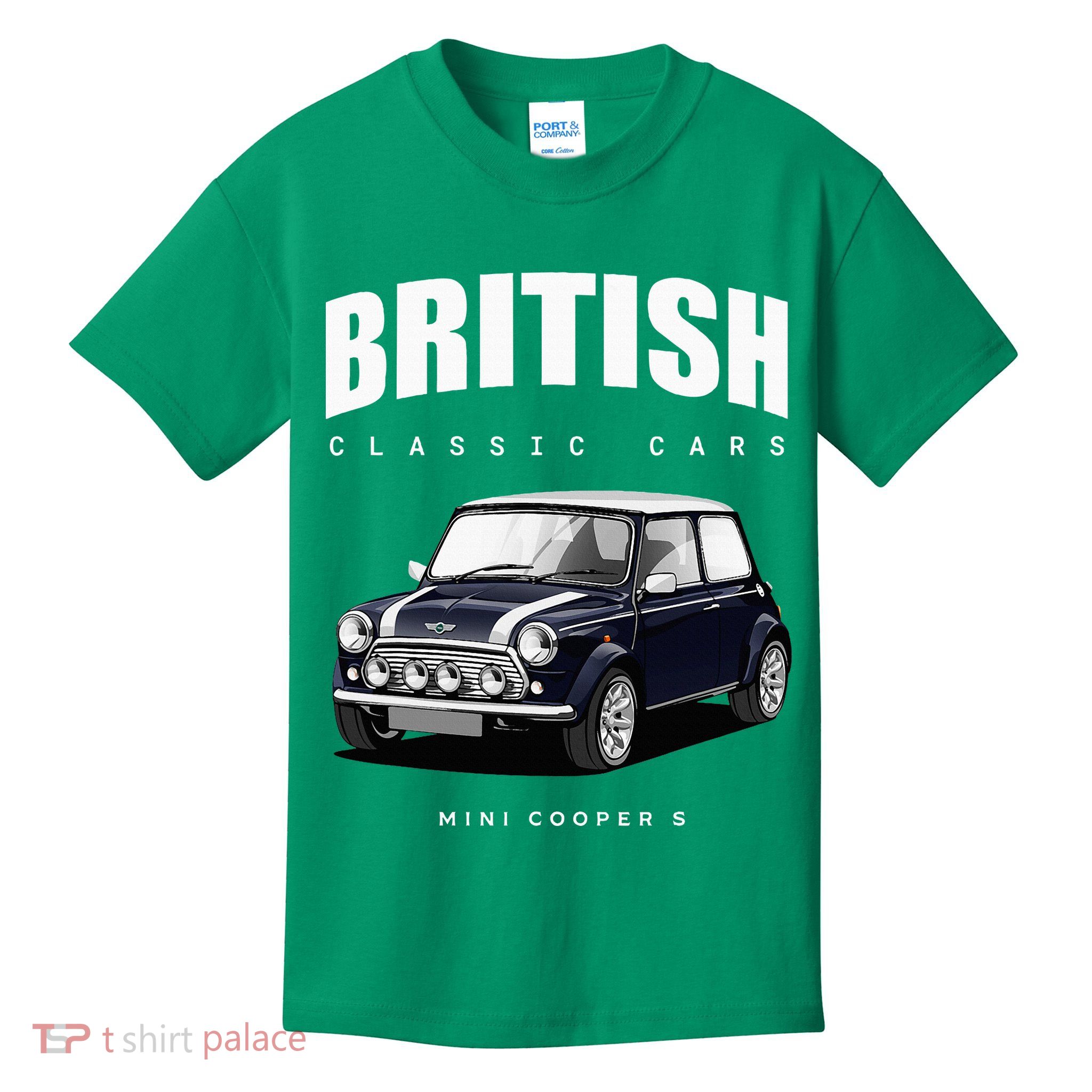 British Classic Car Dark Blue Mini Sports Car Kids T-Shirt