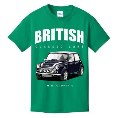 British Classic Car Dark Blue Mini Sports Car Kids T-Shirt