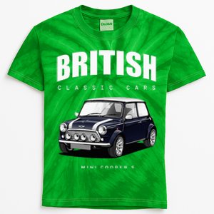 British Classic Car Dark Blue Mini Sports Car Kids Tie-Dye T-Shirt