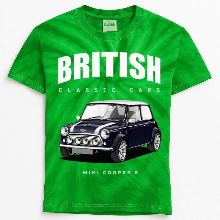 British Classic Car Dark Blue Mini Sports Car Kids Tie-Dye T-Shirt