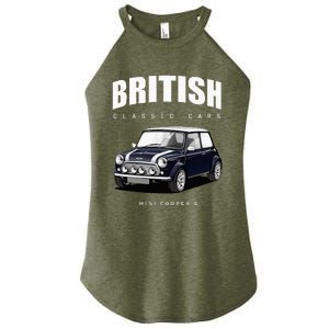 British Classic Car Dark Blue Mini Sports Car Women's Perfect Tri Rocker Tank