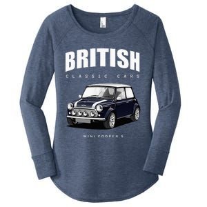 British Classic Car Dark Blue Mini Sports Car Women's Perfect Tri Tunic Long Sleeve Shirt