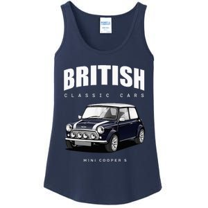 British Classic Car Dark Blue Mini Sports Car Ladies Essential Tank