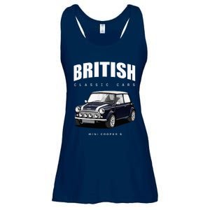 British Classic Car Dark Blue Mini Sports Car Ladies Essential Flowy Tank