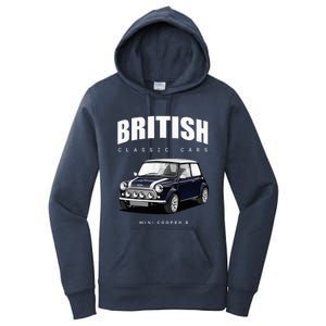 British Classic Car Dark Blue Mini Sports Car Women's Pullover Hoodie