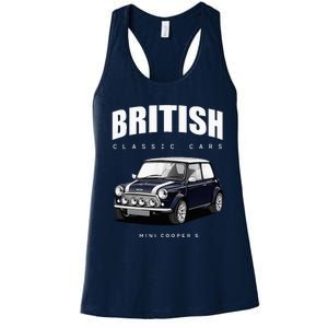 British Classic Car Dark Blue Mini Sports Car Women's Racerback Tank